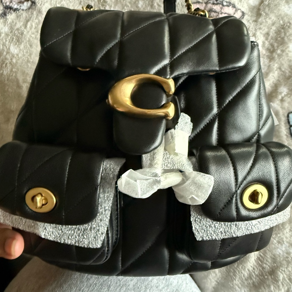 Coach Black Quilted Leather Backpack with Gold Hardware